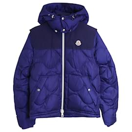 Moncler-Moncler Arles Hooded Diamond-Quilted Convertible Down Jacket In Blue Polyamide-Blue