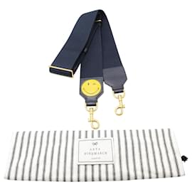 Anya Hindmarch-Anya Hindmarch Winking Shoulder Strap in Navy Blue Leather-Navy blue