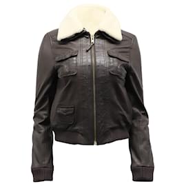Sandro-Sandro Paris Moto Jacket in Brown Leather-Brown