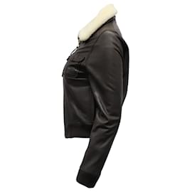 Sandro-Chaqueta Moto Sandro Paris en Cuero Marrón-Castaño