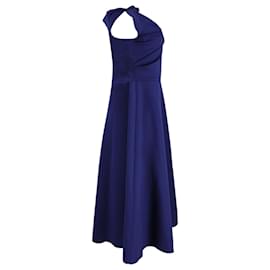 Autre Marque-Saloni Ruth Off The Shoulder Neoprene Midi Dress in Blue Polyester-Blue