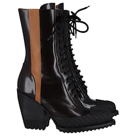 Chloé-Chloé Rylee Medium Lace Up Ankle Boots in Brown Leather-Brown
