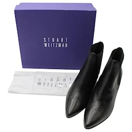 Stuart Weitzman-Stuart Weitzman Scooped Pointed-Toe Ankle Boots in Black Leather-Black