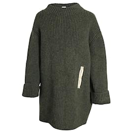 Céline-Suéter grueso con bolsillo en contraste Celine en lana verde oliva-Verde,Verde oliva