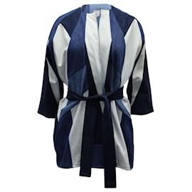 Maje-Maje Vadom Patchwork Denim Kimono en Coton Bleu-Bleu