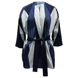 Maje-Maje Vadom Patchwork Denim Kimono en Coton Bleu-Bleu