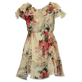 Zimmermann-Zimmermann Laelia Floral Mini Dress in Beige Linen-Other