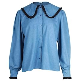 Autre Marque-Rixo Misha Chemise Col Claudine en Coton Bleu-Bleu