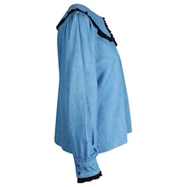Autre Marque-Camicia Rixo Misha con colletto alla Peter Pan in cotone blu-Blu