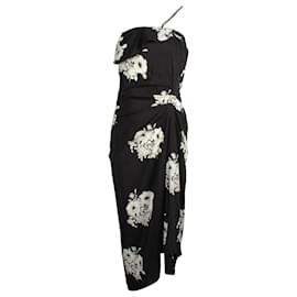 Autre Marque-N°21 Chain-Embellished Floral Dress in Black Silk-Black