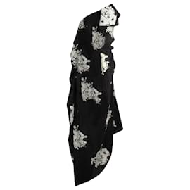 Autre Marque-N°21 Chain-Embellished Floral Dress in Black Silk-Black