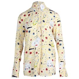 Victoria Beckham Music Langarm-Button-Down-Hemd aus hellgelbem Polyester Gelb