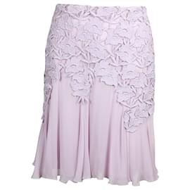 Giambattista Valli-Giambattista Valli Lace-Trimmed Mini Flared Skirt in Lavender Cotton Silk Polyester-Other