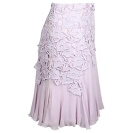 Giambattista Valli-Giambattista Valli Lace-Trimmed Mini Flared Skirt in Lavender Cotton Silk Polyester-Other