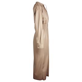 Nanushka-Nanushka Jayce Ruched Midi Dress in Light Brown Faux Leather -Brown