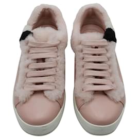 Prada-Prada Shearling-Trimmed Sneakers in Pink Leather-Other