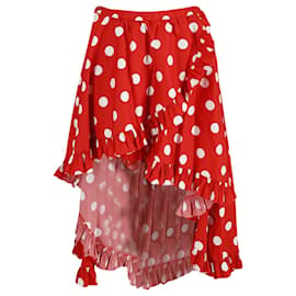 Autre Marque-Caroline Constas Adelle Asymmetric Ruffled Polka-Dot Skirt in Red Cotton-Other