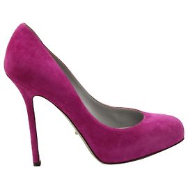 Sergio Rossi Almond Toe Pumps in Pink Suede Pink