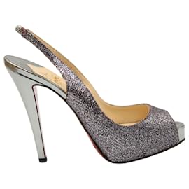Christian Louboutin-Christian Louboutin Privé 120 Sapatos em couro Lady Glitter Silver-Prata