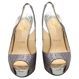Christian Louboutin-Christian Louboutin Privé 120 Sapatos em couro Lady Glitter Silver-Prata