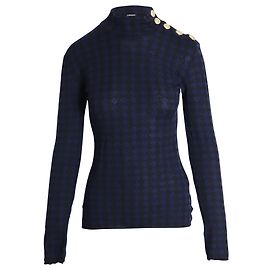 Balmain Studded-Shoulder Diamond Print Long Sleeve Top in Multicolor Wool Other Python print