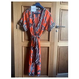 Diane Von Furstenberg Wrap Dress Silk Zebra Print Black White Orange