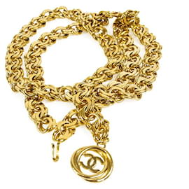 Chanel-Chanel Vintage Soltero (con gota rayada) Strand Gold tone Chain Tag & Drop Belt CC ajustable-Dorado