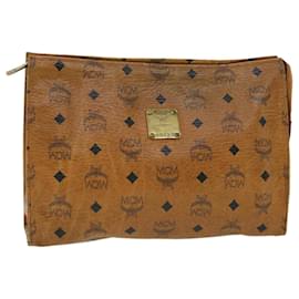 MCM-MCM Vicetos Logogram Clutch Bag PVC Leather Brown Auth bs4762-Brown