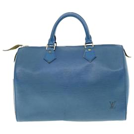 Louis Vuitton-Louis Vuitton Epi Speedy 30 Bolsa de Mão Azul Toledo M43005 Autenticação de LV 39413-Outro