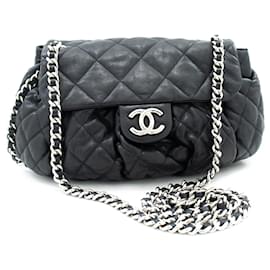 Chanel-CHANEL Bolso de hombro con cadena alrededor Crossbody Cuero de becerro negro Cuero-Negro