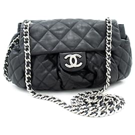 Chanel-CHANEL Chain Around Shoulder Bag Crossbody Black calf leather Leather-Black