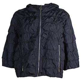 Moncler-Moncler Crumpled Texture Quilted Jacket in Navy Blue Polyamide-Blue,Navy blue