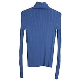 Max Mara-Sportmax Textured Turtleneck Sweater in Blue Wool-Blue