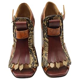 Dries Van Noten-Dries Van Noten Fringe Ankle Strap High Heel Sandals in Crocodile-Print Leather-Other