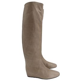Stivali con zeppa al ginocchio Lanvin in pelle beige Beige