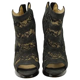 Nicholas Kirkwood-Nicholas Kirkwood Open Toe Lace Ankle Boots in Black Suede-Black