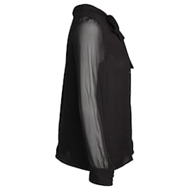Prada-Blusa de manga larga con lazo en seda negra de Prada-Negro