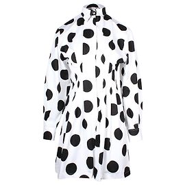 Carolina Herrera Vestido Oversized Camisa de Bolinhas em Algodão Branco e Preto Branco
