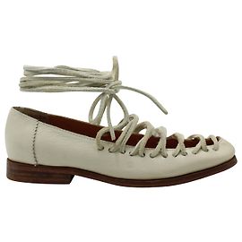 Junya Watanabe Ballerines Comme Des Garçons à Lacets en Cuir Gris Gris
