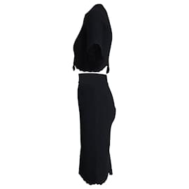 Alexander Mcqueen-Alexander McQueen Scalloped Hem Skirt and Top Set in Black Viscose-Black