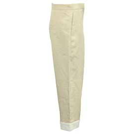 Sandro-Sandro Paris Microprint Cropped Wide Trouser in Beige Polyester-Beige