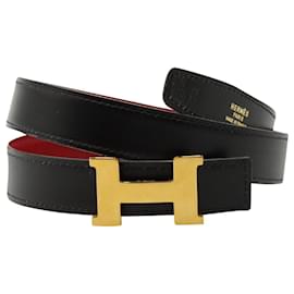 Hermès-Cinturón Hermès Constance Reversible 70cm en cuero negro-Negro