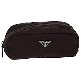 Prada-PRADA Pouch Nylon Dark Brown Auth 39625-Dark brown