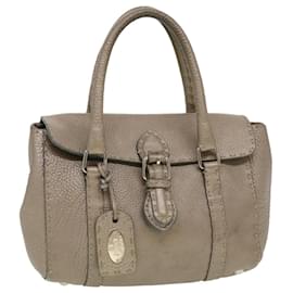 Fendi-FENDI Hand Bag Leather Gray Auth 39445-Grey