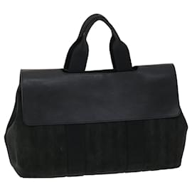 Hermès-HERMES Valparaiso MM Hand Bag Canvas Black Auth bs4746-Black