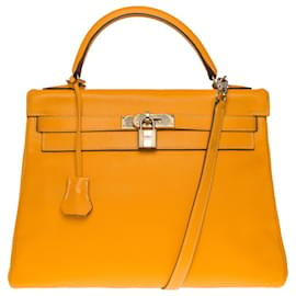 Hermès-KELLY HANDBAG 32 turned shoulder strap in yellow epsom leather -101156-Yellow