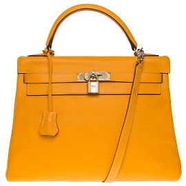 Hermès KELLY HANDBAG 32 turned shoulder strap in yellow epsom leather -101156 Yellow