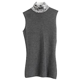 Dior-Dior sequin embellished high neck sleeveless sweater -Grey