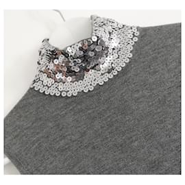 Dior-Jersey sin mangas con cuello subido y adorno de lentejuelas Dior-Gris