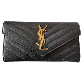 Saint Laurent Black Leather Wallet Gold Hardware Black
